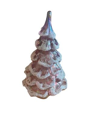 Fenton Small Pink Flocked Glass Christmas Tree 6.25”